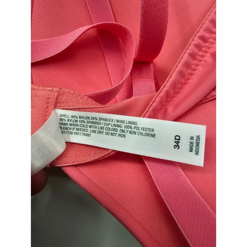 Auden Womens Super Push-Up Plunge Bra Pink Nylon Blend Casual Size 34D